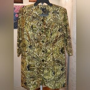 Dana Kay Womens Skirt Blazer 2 Piece Suit Olive Green Skirt,  Snake Print size 8